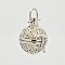 Brass Hollow Cage Pendants, For Chime Ball Pendant Necklace Making, Lead Free & Cadmium Free, Round with Flower, Platinum, 33mm, 27x25x21mm, Hole: 6x6mm, Inner Diameter: 16mm