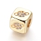 Brass Beads, with Micro Pave Cubic Zirconia, Cube with Planet, Clear, Golden, 6x6x6mm, Hole: 3mm