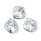 Glass Rhinestone Cabochons, Flat Back & Back Plated, Faceted, Square, Light Sapphire, 6x6x3.5mm