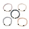 Natural Cultured Freshwater Pearl & Lava Rock Beaded Stretch Bracelets for Women BJEW-JB13714-3