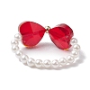 Heart Bowknot Transparent Glass & Shell Pearl Beaded Finger Rings RJEW-TA00123-4