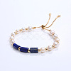 Natural Lapis Lazuli & Plastic Imitation Pearl Bead Slider Bracelets AT8786-3-1