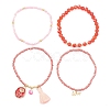 4Pcs 4 Style Evil Eye Valentine's Theme Alloy Enamel & Polycotton(Polyester Cotton) Tassel Charm Bracelets Set BJEW-JB09618-03-3