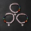 Natural Rose Quartz & Mixed Gemstone Beaded Stretch Bracelet with Heart Charm for Women BJEW-K164-B26-1