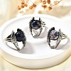 Natural Sodalite Wings Adjustable Rings RJEW-K241-04AS-06-1