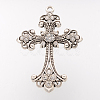 Alloy Rhinestone Cross Big Gothic Pendants X-ALRI-1475-RS-2