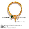 304 Stainless Steel Enamel Pave Green and Clear Cubic Zirconia Charm Round Beaded Stretch Bracelets for Women WGE1DD1-01-1