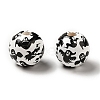Printed Round Wood European Beads WOOD-M006-01-2