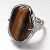 Adjustable Oval Brass Gemstone Wide Band Rings RJEW-L062-03J-2