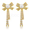 Clear Cubic Zirconia Bowknot Dangle Stud Earrings with Imitation Pearl Beaded JE1094A-1