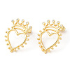 Clear Cubic Zirconia Hollow Heart with Crown Stud Earrings EJEW-R149-06G-1