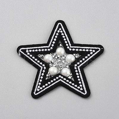 Star Plastic Pearl with Rhinestone Cloth Sew on Appliques PATC-WH0008-137-1
