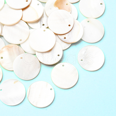 32Pcs Flat Round/Disc Natural Freshwater Shell Pendants SHEL-SC0001-98A-1