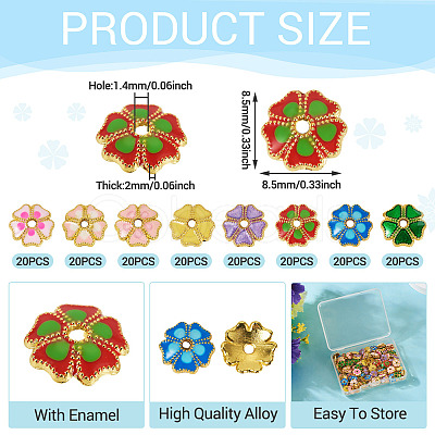 160Pcs 8 Colors Alloy Enamel Bead Caps FIND-TA0008-39-1