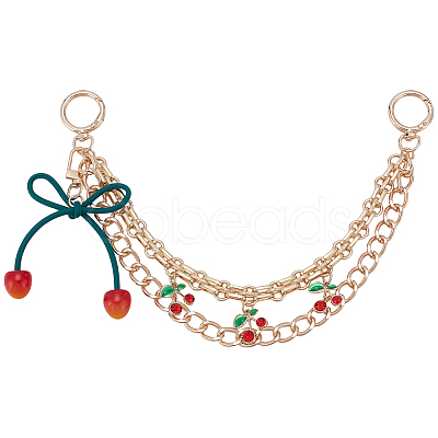 1Pc Zinc Alloy with Resin and PU Leather Dark Red Cherry Purse Decorative Chains AJEW-SC0002-99B-1