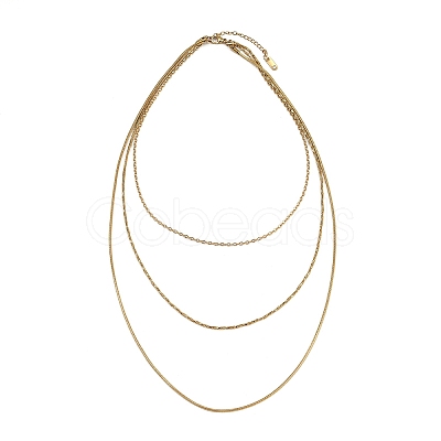 304 Stainless Steel Snake Chain 3 Layer Necklaces for Women NJEW-A057-02D-G-1