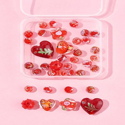 38Pcs 9 Styles Handmade Gold Sand Lampwork Beads LAMP-FS0001-37-1