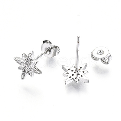 Brass Micro Pave Clear Cubic Zirconia Stud Earrings X-EJEW-T046-28P-NF-1