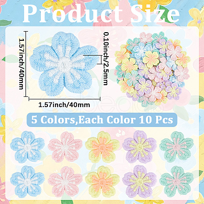 50Pcs 5 Colors Polyester Applqiues PATC-CY0001-59-1