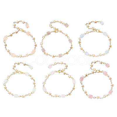 6Pcs 6 Colors 304 Stainless Steel Star Link Bracelets for Women BJEW-JB12385-1