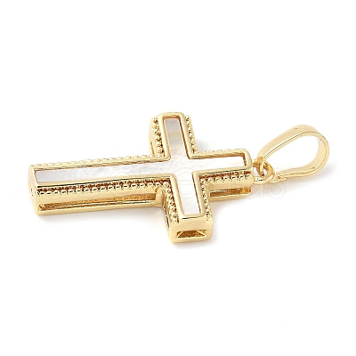 Brass Pave Natural White Shell Pendants X-KK-S522-01A-G-1