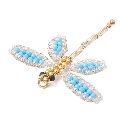 Glass Seed Beaded Dragonfly Pendants PALLOY-MZ00983-01-1