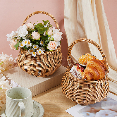 2Pcs Straw Braided Flower Baskets with Handle AJEW-WH0752-560-1