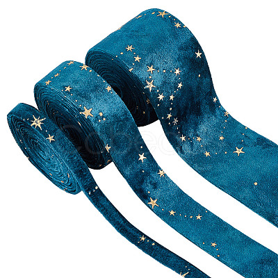 6M 3 Styles Double Sided Star Gold Stamping Flannelette Ribbons for Sewing Craft OCOR-GO0001-13B-1