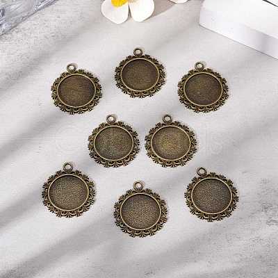 Vintage Flat Round Alloy Pendant Cabochon Settings PALLOY-N0088-66AB-NF-1