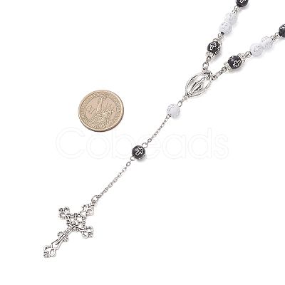 Acrylic & CCB Plastic Beaded Rosary Necklaces with Alloy Cross Pendant NJEW-JN05856-01-1