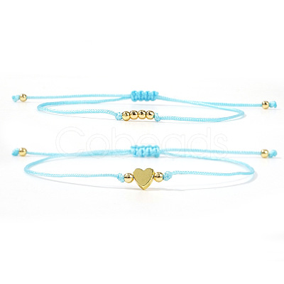 2Pcs 2 Styles Bohemian Brass Beads Braided Bead Bracelets BT1454-6-1