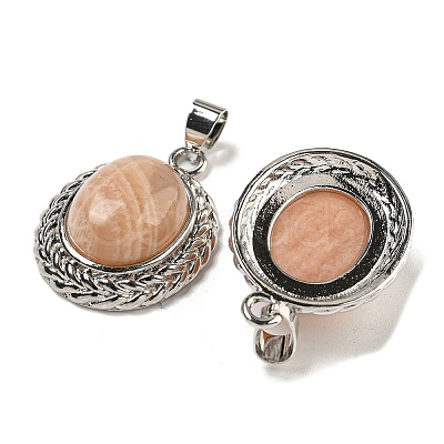 Natural Sunstone Oval Pendants G-B079-02P-03-1