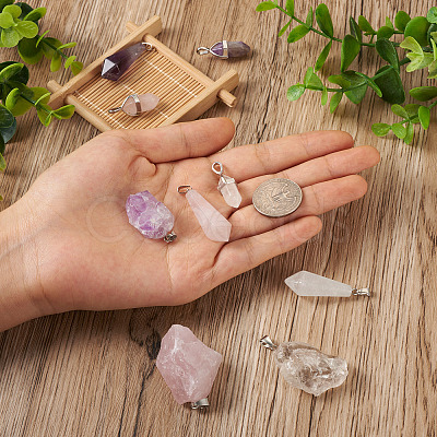9Pcs 9 Styles Natural Gemstone Pendants G-PJ0001-02-1