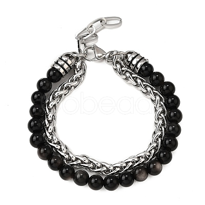 Natural Silver Leaf Jasper Round Beads Multi-strand Bracelets BJEW-D330-02P-07-1
