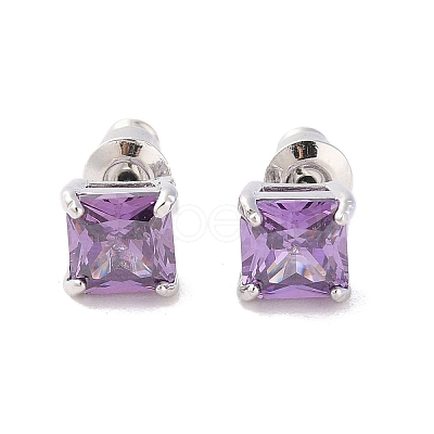 Rack Plating Brass Micro Pave Cubic Zirconia Stud Earrings EJEW-I304-01P-04-1