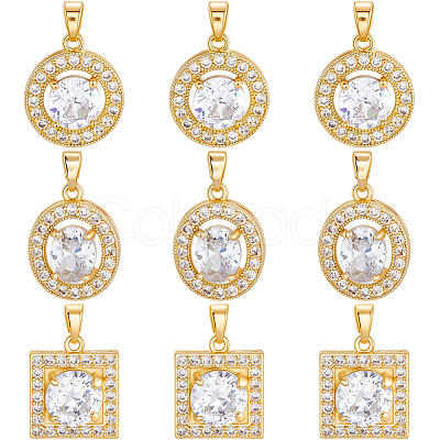 9Pcs 3 Style Brass Micro Pave Cubic Zirconia Pendants KK-BBC0019-44-1