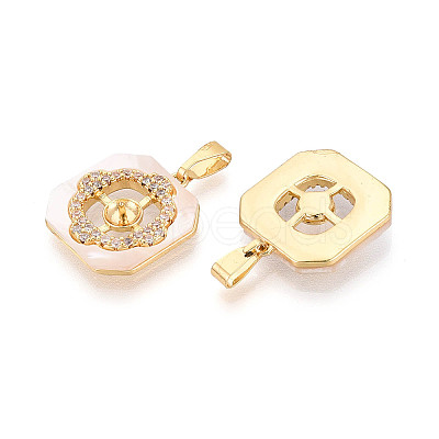 Brass Micro Pave Cubic Zirconia Cup Pearl Peg Bails Pin Pendants KK-T079-04G-1