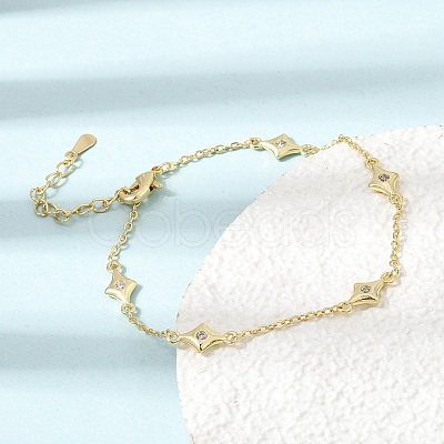 Brass Micro Pave Clear Cubic Zirconia Star Link Chain Bracelets KK-CBA3629-01G-1