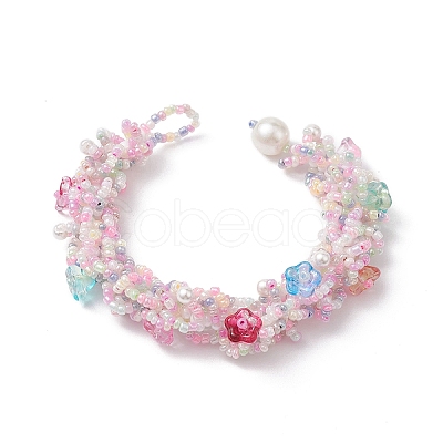 Flower Glass Seed Braided Beaded Bracelets BJEW-MZ00059-1