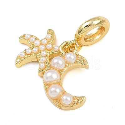 Brass Starfish Moon European Dangle Charms KK-I352-15G-1