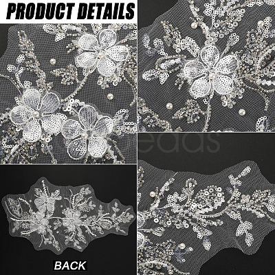 Flower Gauze & Sequin Embroidery Ornament Accessories DIY-WH0430-464B-1