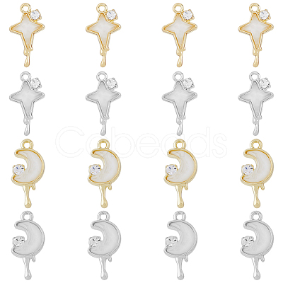 16Pcs 4 Style Alloy Micro Pave Cubic Zirconia Pendants FIND-DC0002-69-1