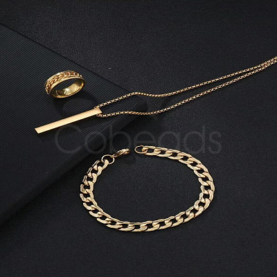 Alloy Cuboid Pendant Necklaces & Curb Chain Bracelets & Rings Sets FS-WG20982-03-1