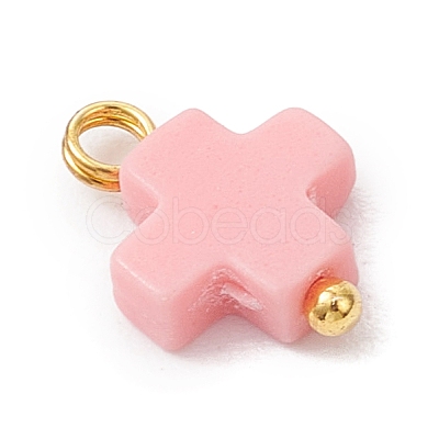 Synthetic Coral Dyed Pink Cross Charms PALLOY-JF04223-01-1
