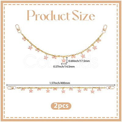 2Pcs Alloy Enamel Pink Bowknot Tassel 304 Stainless Steel Cable Chain Bag Decorative Chains AJEW-BBC0001-04-1