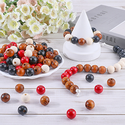 250Pcs 5 Styles Round Natural Wood Beads WOOD-SP0001-13-1