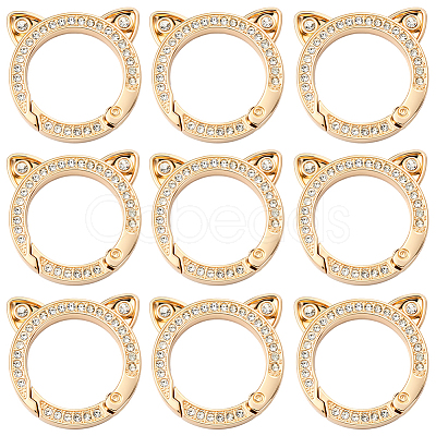 10Pcs Zinc Alloy Crystal Rhinestone Spring Gate Rings FIND-SC0019-51B-1