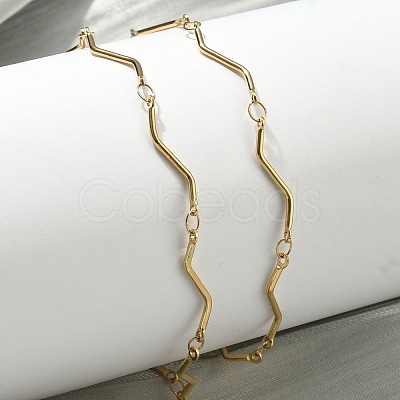 304 Stainless Steel Wave Bar Link Chain Necklaces NJEW-D299-01G-1