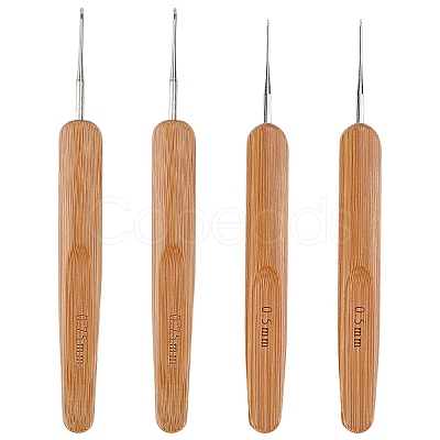 4Pcs 2 Styles Bamboo Handle Iron Crochet Hook Needles TOOL-DJ0001-48-1