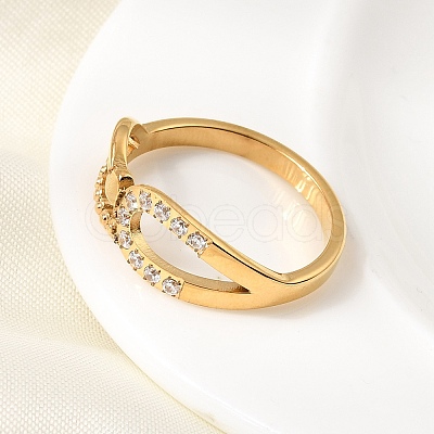 304 Stainless Steel Micro Pave Cubic Zirconia Finger Rings for Women RJEW-A104-01G-1